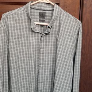 Calvin Klein Men Slim Fit Dress Shirt Plaid Gray Size 17.5 34/35 Long Sleeve